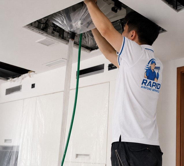 Residential aircond chemical wash with protective sheet and water hose